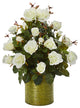 Nearly Natural Garden Rose Artificial Arrangement in Metal Planter White