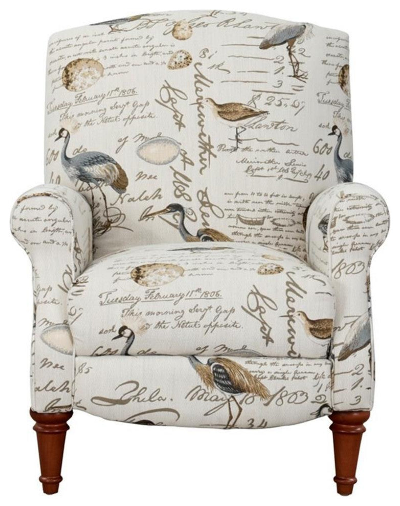 Sunset Trading Bird Script Fabric Manual Reclining Chair in Ivory