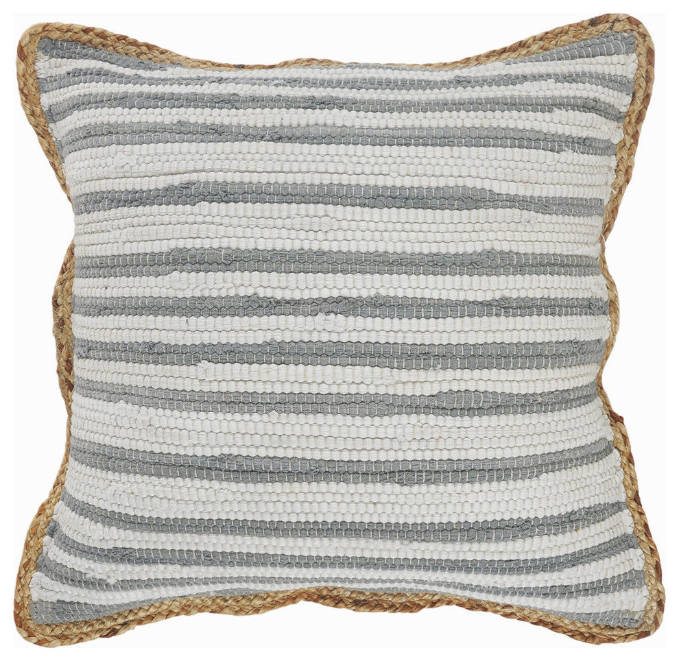 Striped Cotton and Jute Throw Pillow