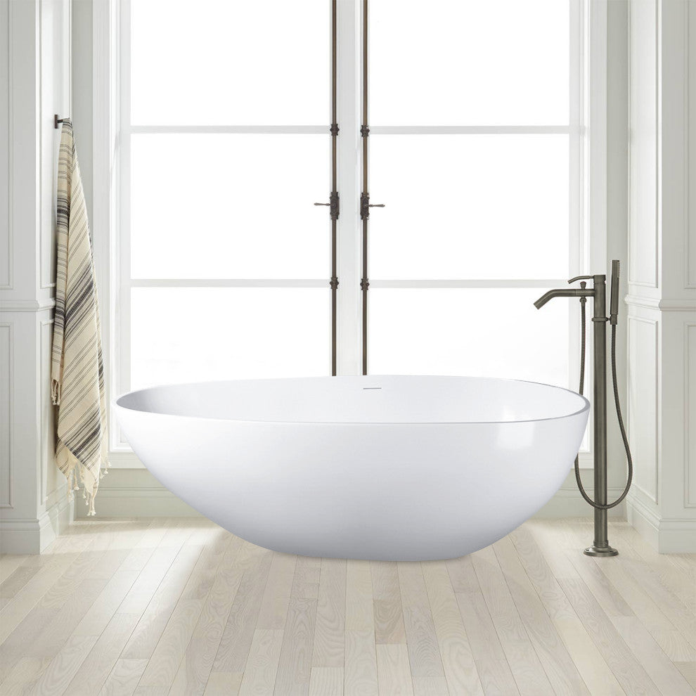 Vanity Art Solid Surface Resin Stone Freestanding Bathtub, Glossy White, 59 in. X 30 in.