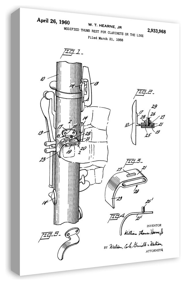 Vintage Clarinet Patent 20"x30" Print on Canvas