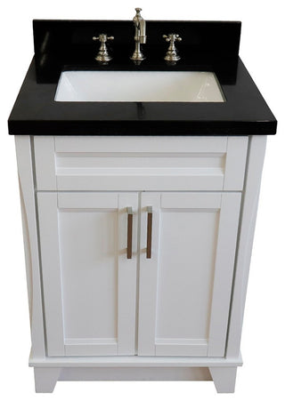 25" Single Sink Vanity, White Finish With Black Galaxy Granite