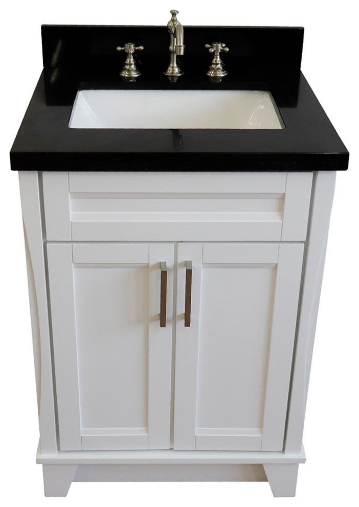 25" Single Sink Vanity, White Finish With Black Galaxy Granite