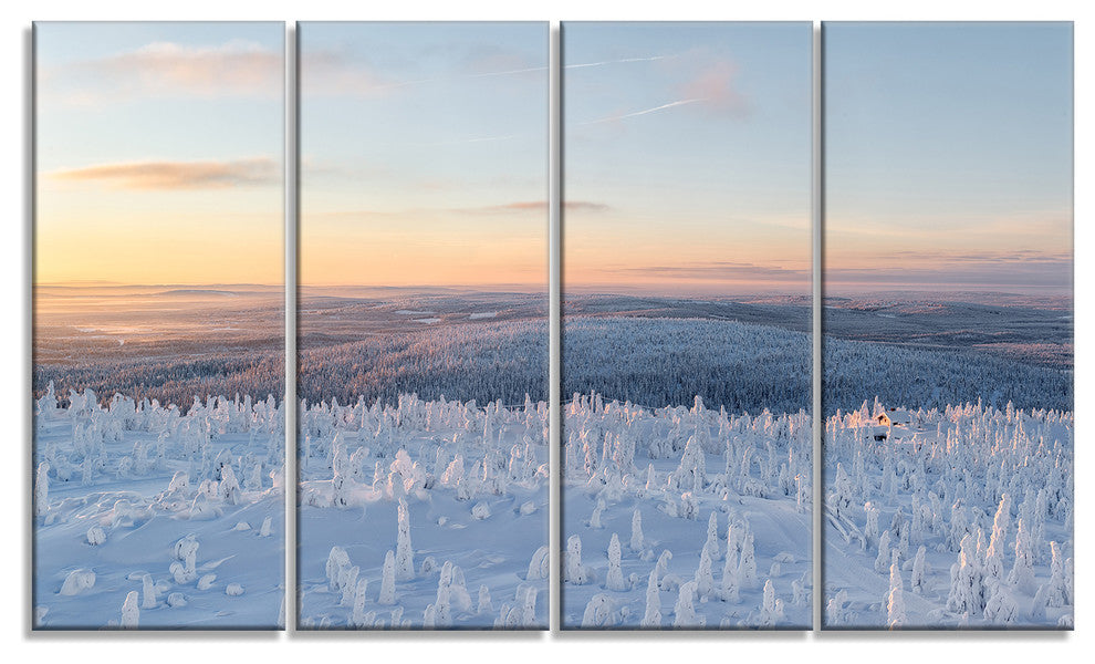 Winter Landscape in Lapland, Landscape Canvas Art Print, 48"x28", 4 Panels