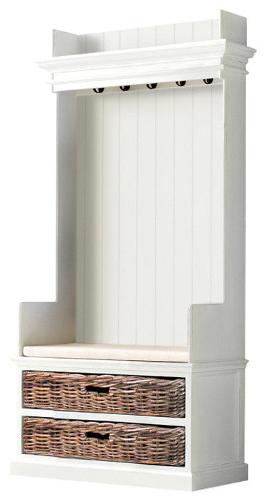 Halifax Entryway Coat Rack and Bench Unit with Cushion and Basket Set