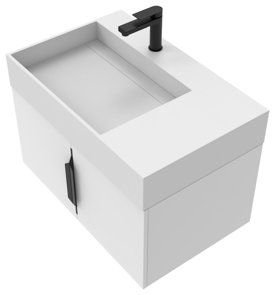 CastelloUSA Amazon 30" Left Wall Mounted Bathroom Vanity Set, White, White Top, Black Handles