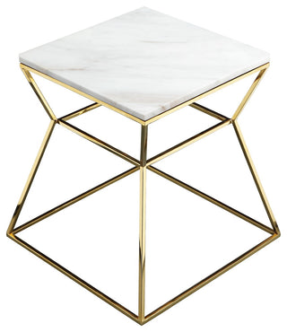 Gold Geo Marble Top Side Table, White