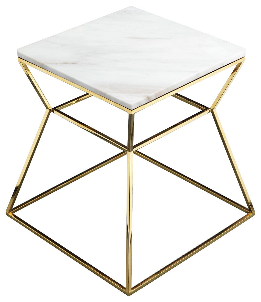 Gold Geo Marble Top Side Table, White