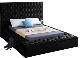 Bliss Velvet Upholstered  Bed, Black, Full