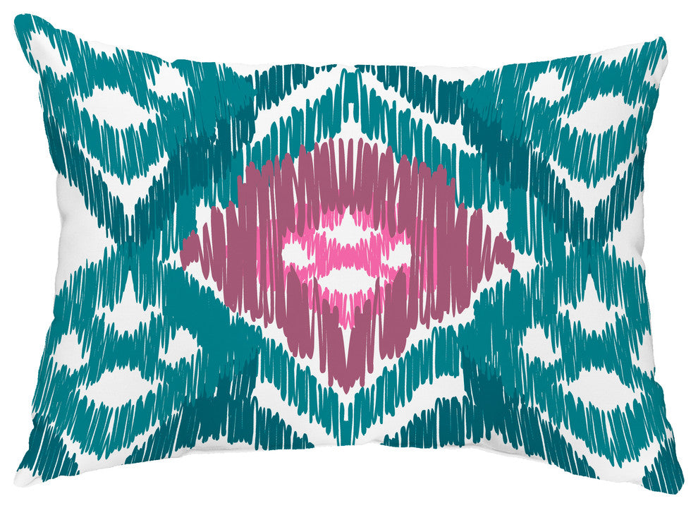 Original 14"x20" Decorative Abstract Outdoor Throw Pillow, Teal