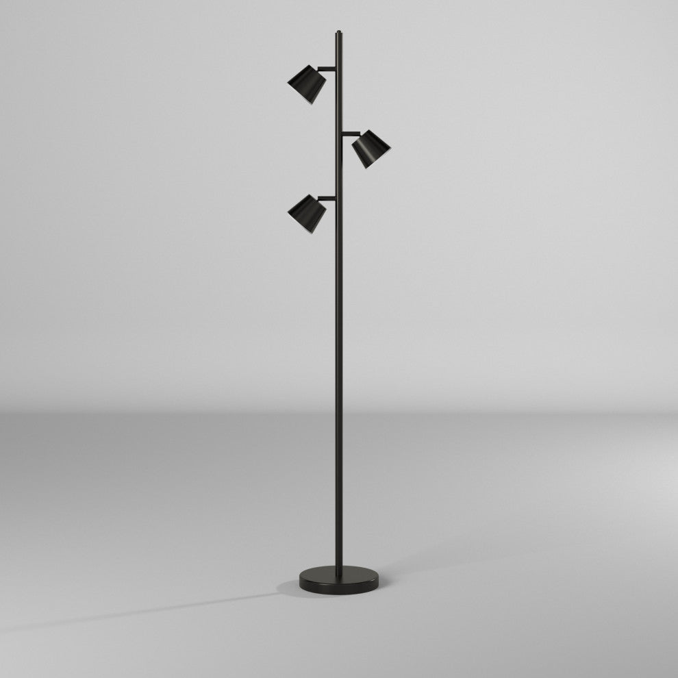 3 Light LED Floor Lamp, Matte Black Finish