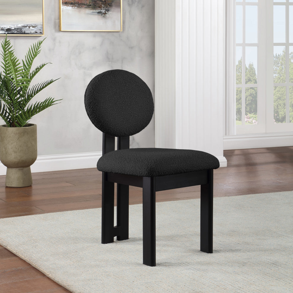 Napa Boucle Fabric Dining Chair, Set of 2, Black, Black Finish