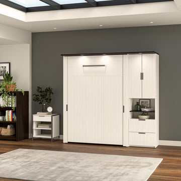 Lumina Full Murphy Bed with Storage Cabinet (84W) in White Chocolate