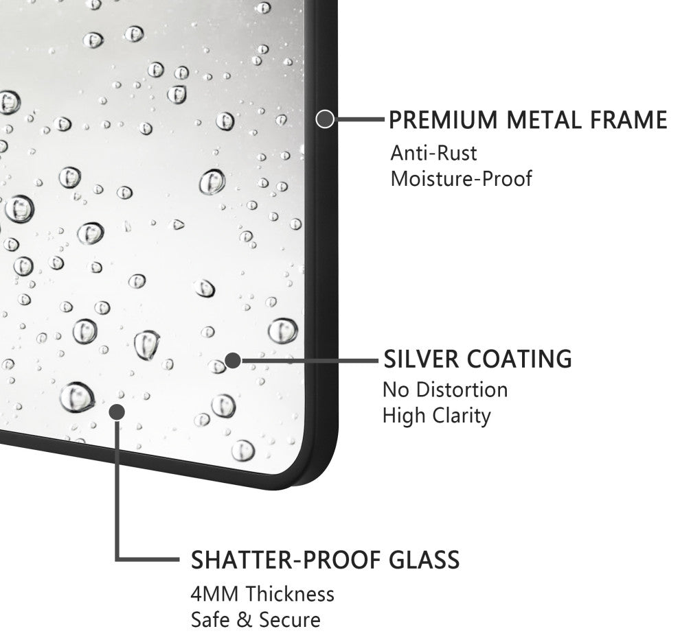 Rounded Rectangular Metal Framed Bathroom Vanity Mirror, 20"x40"