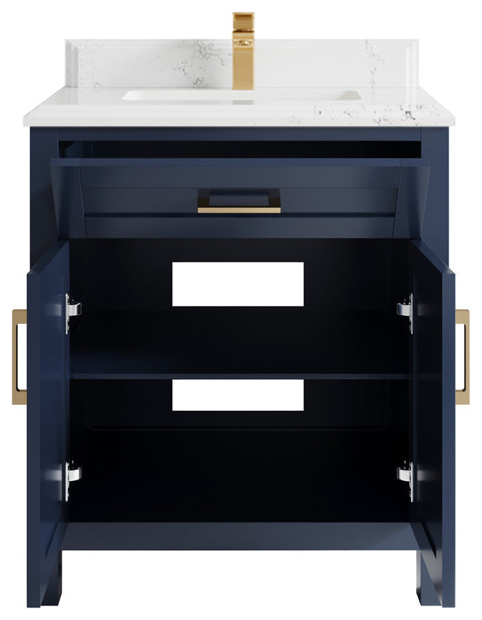 Cambridge 30 Single Sink Bath Vanity in Hale Navy Blue 1.5" Empira Quartz