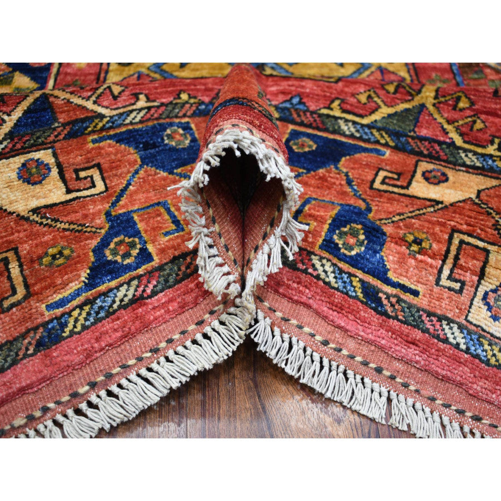 Red Turkeman Ersari with Geometric Design Hand Knotted Pure Wool Rug 8'8"x11'7"