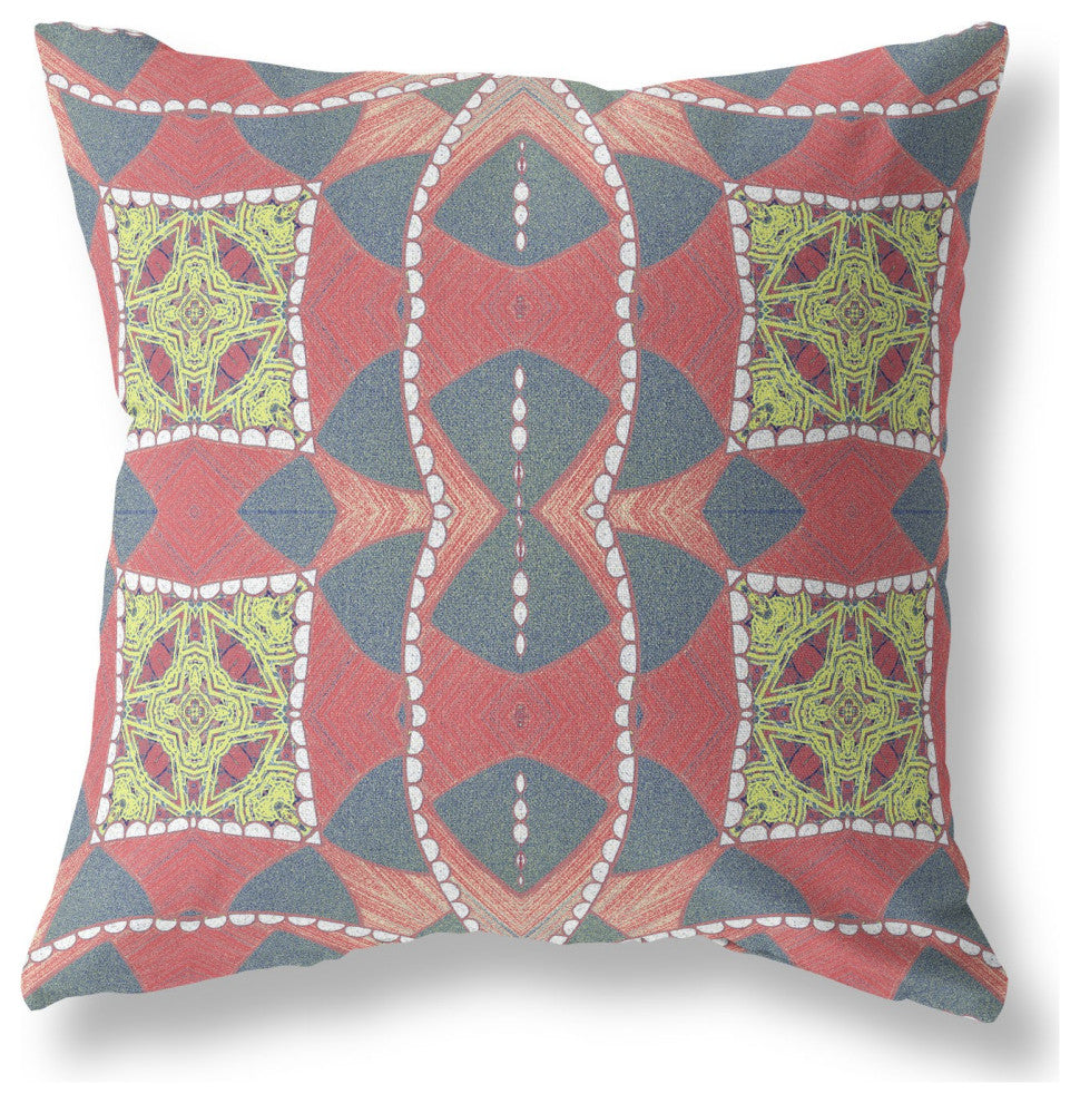 16" Red Gray Cosmic Circle Boho Suede Throw Pillow