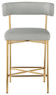 Rivage Durable Linen Textured Fabric Stool (Set of 2), Grey, Brushed Gold