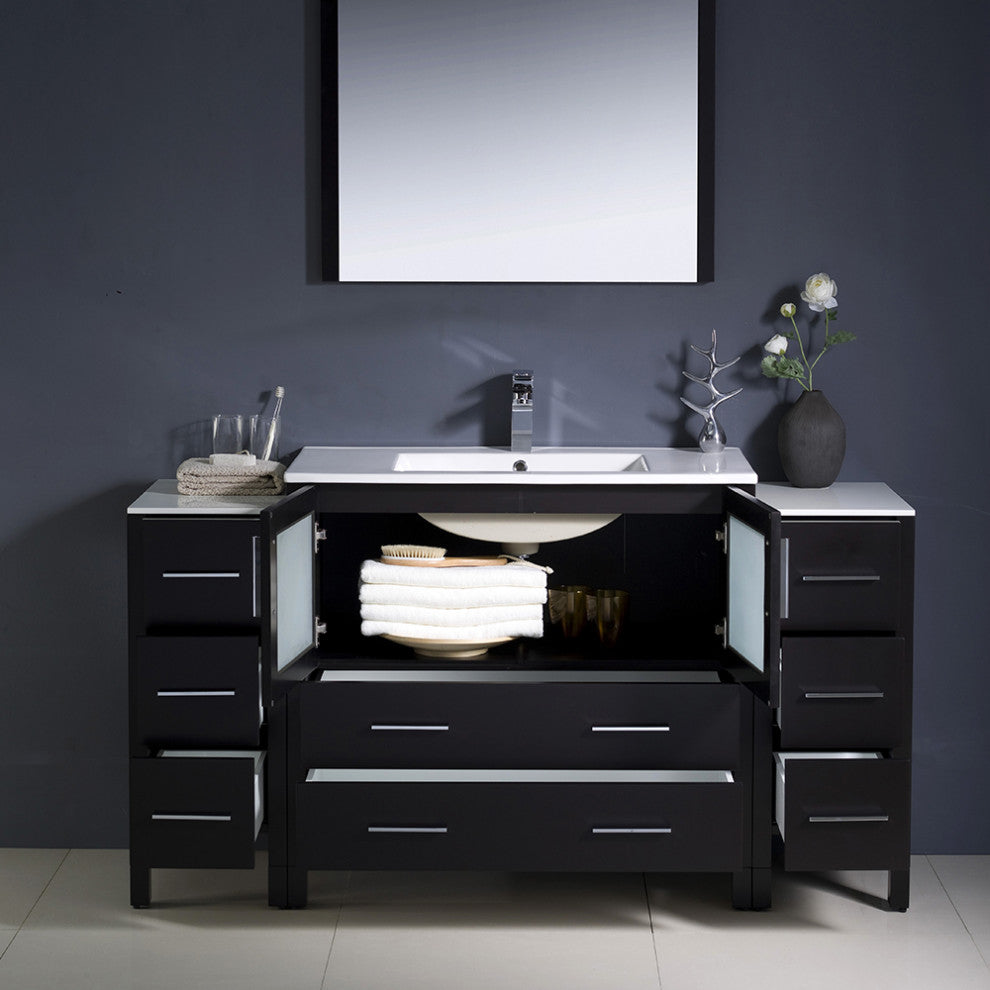 Fresca Torino 60" Espresso Modern Vanity, 2 Side Cabinets and Integrated Sink