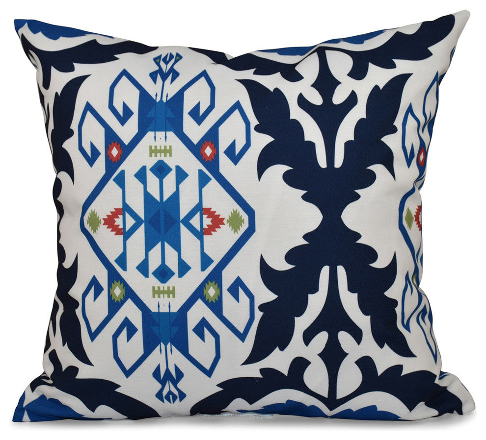 Bombay Medallion, Geometric Print Pillow, Navy Blue, 16"x16"