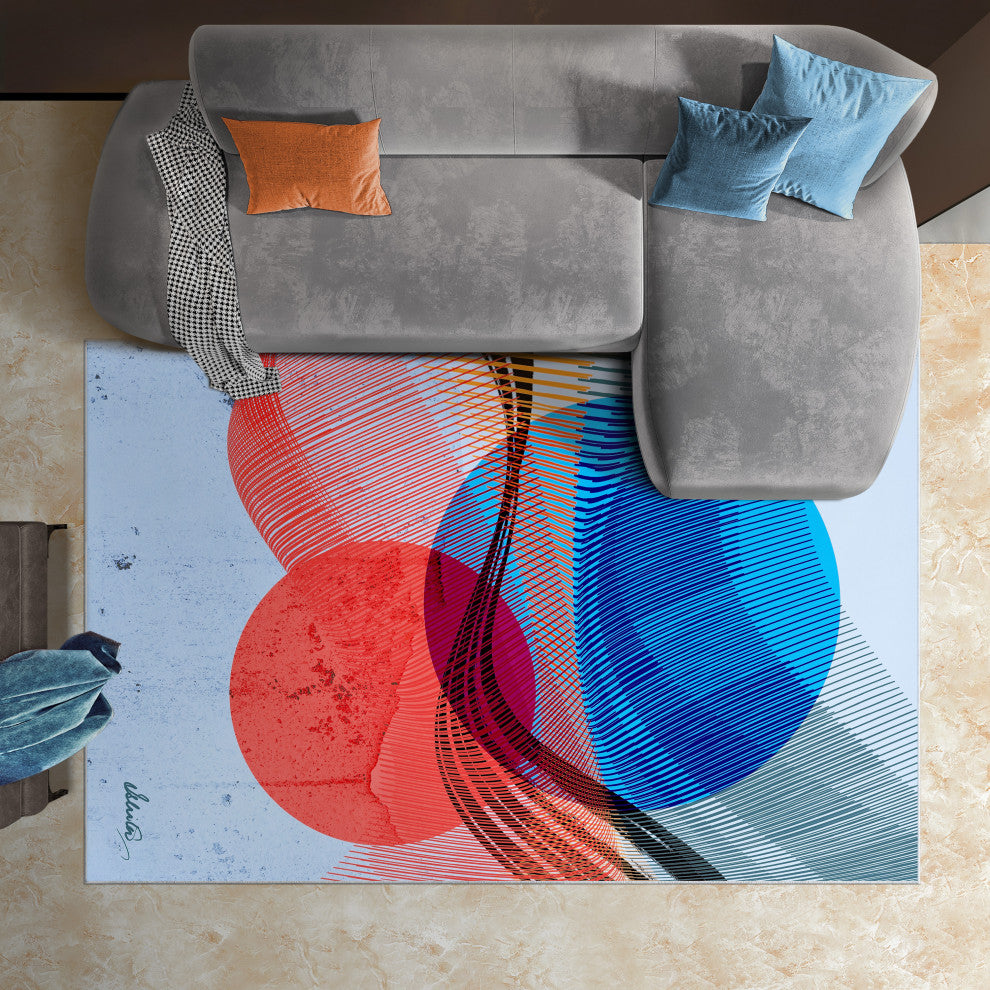 Ephemeral Sunset Circles Art Area Rug, 5'x7.5'