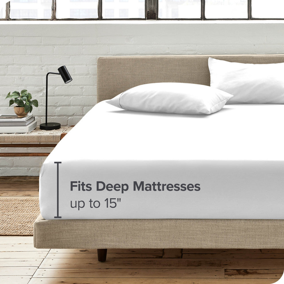 Bare Home Microfiber Fitted Sheet Deep Pocket, White, Twin