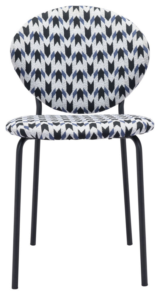 Dining Chair, Set of 2, Steel Metal, Fabric, Houndstooth, Black, Cafe Bistro