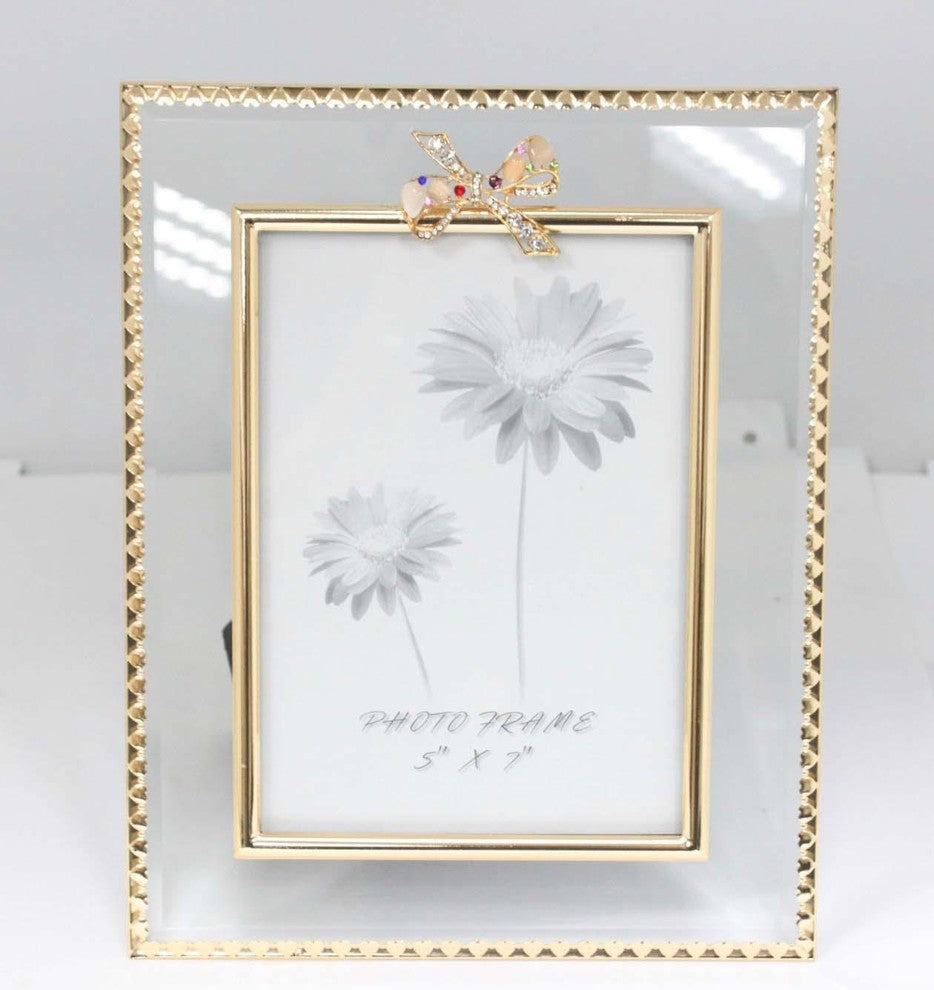 Glitzy Ribbon Crystal Photo Picture Frame, 5"x7"