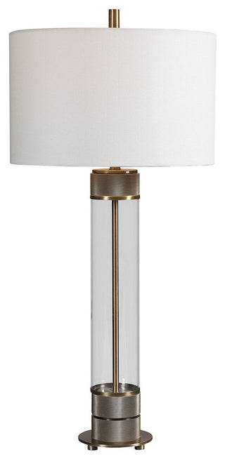 Uttermost Anmer Industrial Table Lamp, Antiqued Brass Plated/Clear, 28414-1