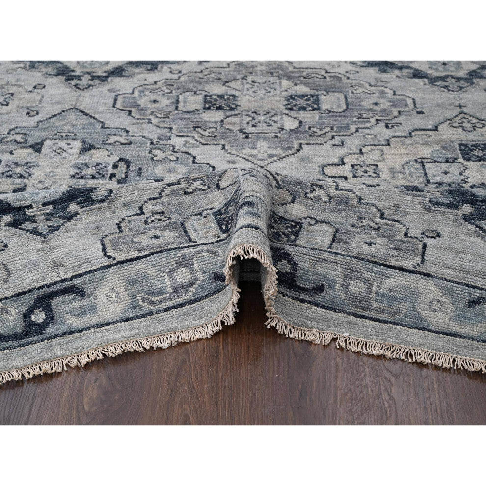 Silver Gray Anatolian Design Soft Wool Hand Knotted Oversized Rug, 11'9"x14'8"