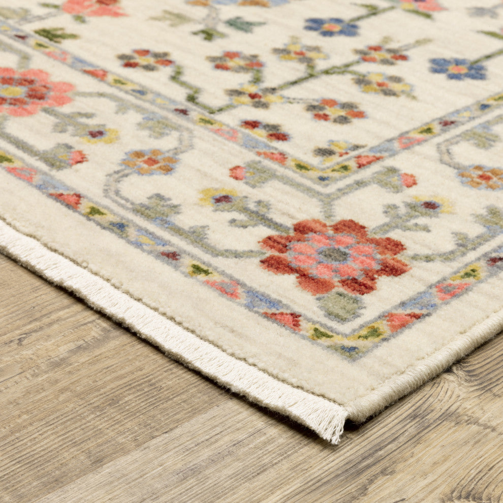 Leoness Floating Floral Indoor Area Rug, Ivory, 2' x 6'
