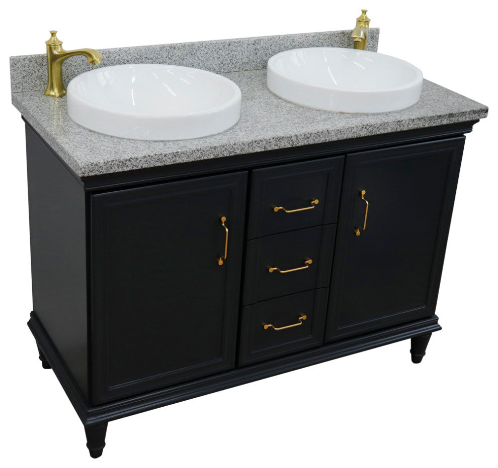 49" Double Vanity, Dark Gray Finish With Gray Granite And Round Sink