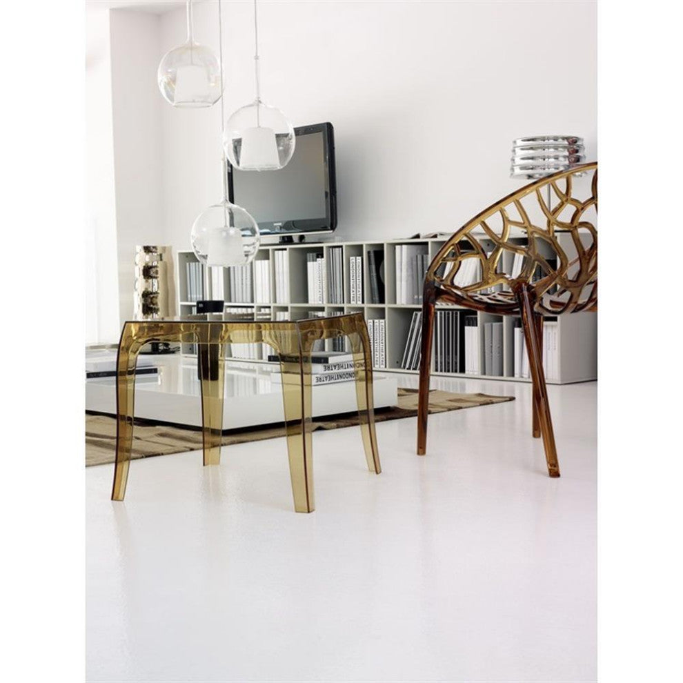 Home Square Polycarbonate Patio Side Table in Transparent Amber - Set of 2