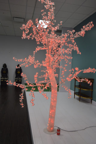 White Tree With Red LED Lights -  Size: 70"L x 65"W x 120"H.