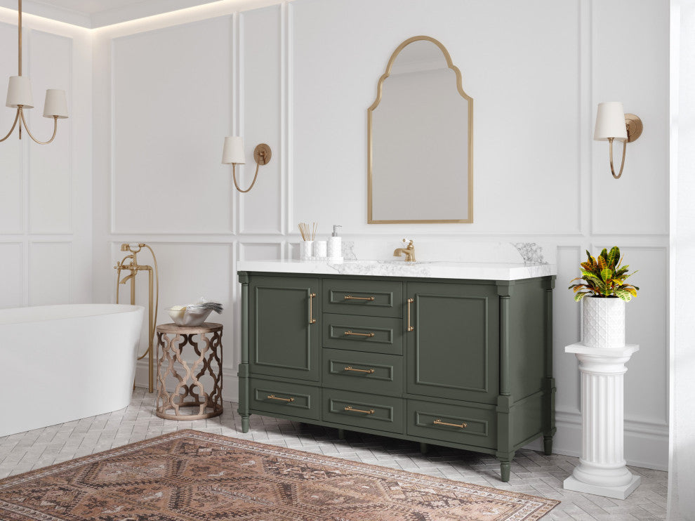 Aberdeen 60 Single Bathroom Vanity in Pewter Green 1.5" White Quartz