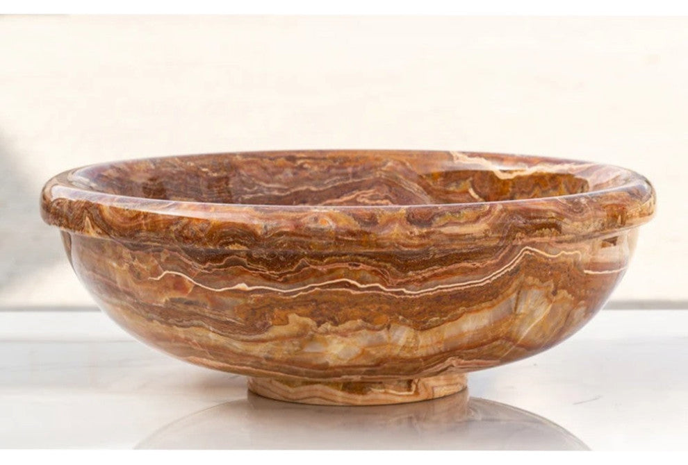 Brown Onyx Translucent Natural Stone Drop-in Vessel Sink Polished  (D)16" (H)6"