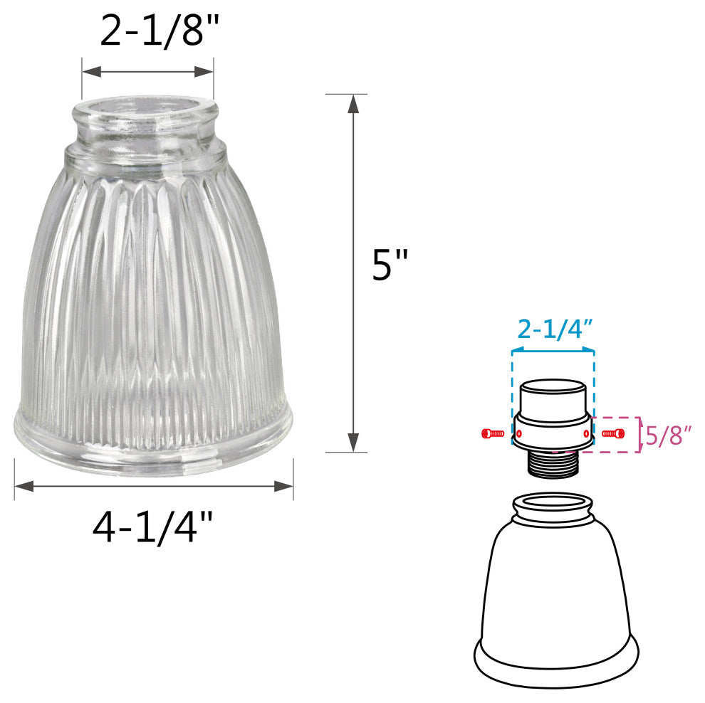 Aspen Creative 23025-4 Replacement Bell Shaped Clear Ribbed Glass Shade 4 Pack
