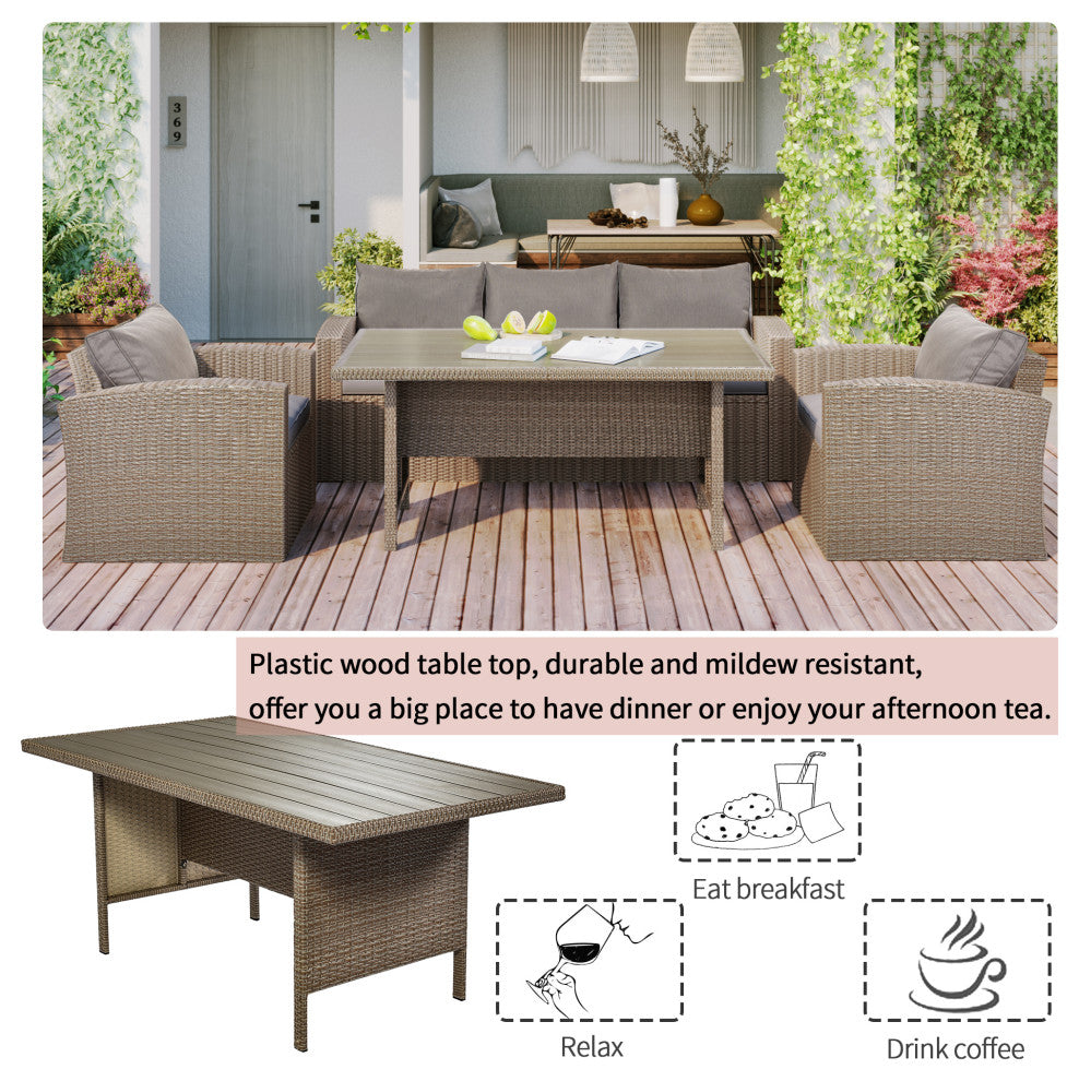 4 Pieces Outdoor Rattan Patio Sectional Sofa Set With Cushions, Gray