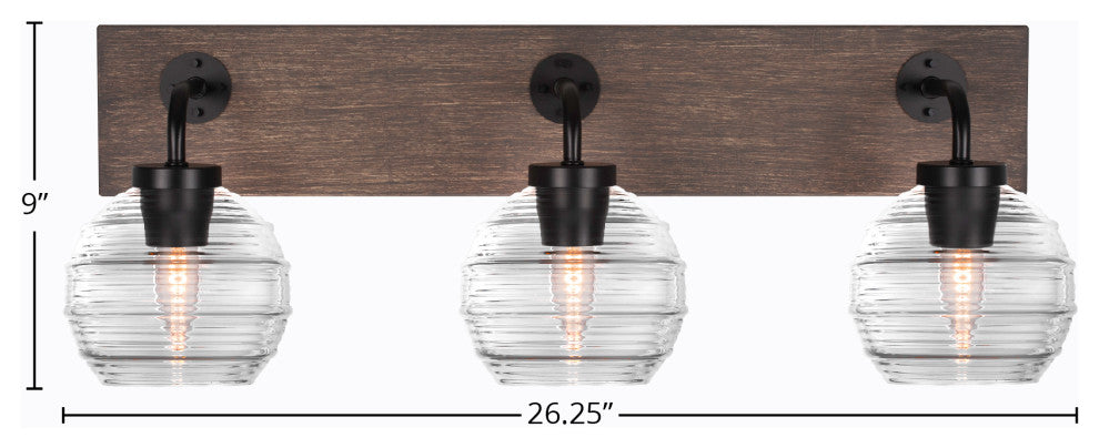 Oxbridge, Bath Bar, Matte Black & Painted Distressed Metal, 6" Clear Ribbed