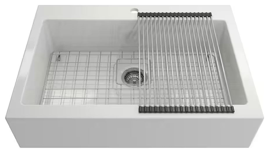 BOCCHI 1500-001-2020SS Apron Front Drop-In Fireclay 34" 1 Bowl Kitchen Sink Kit