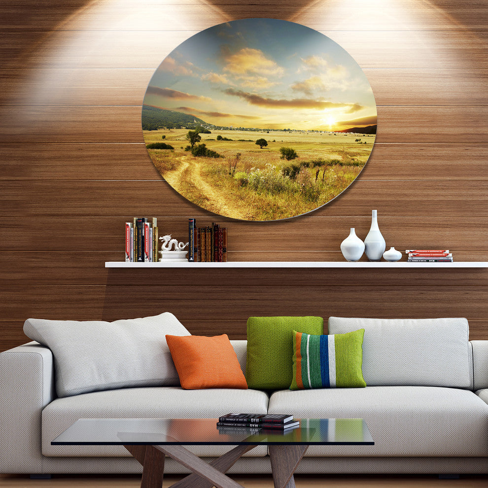 Beautiful Rural Prairie Sunset, African Landscape Round Wall Art, 23"