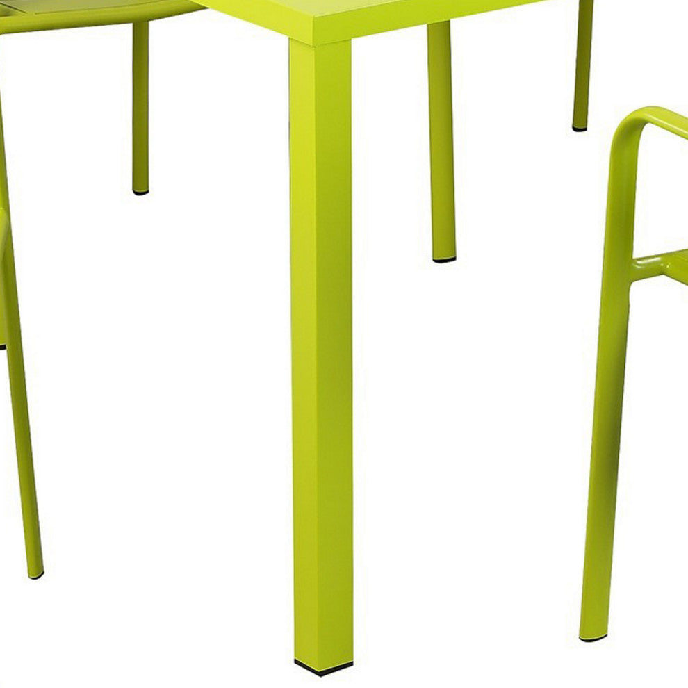 Benzara BM287798 Outdoor Dining Table, Chairs Set, Green, Plank Seat and Backs