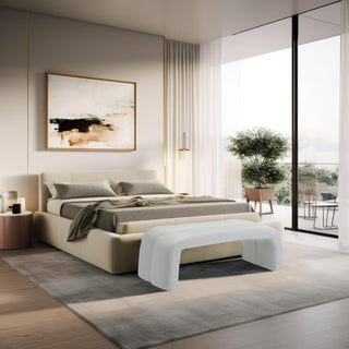 Arc Upholstered Bench, White, Vegan Leather