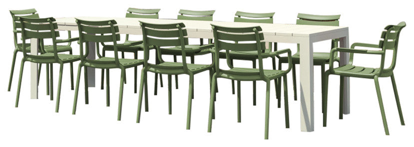 Paris Extendable Dining Set 11 Piece White, OliveGreen
