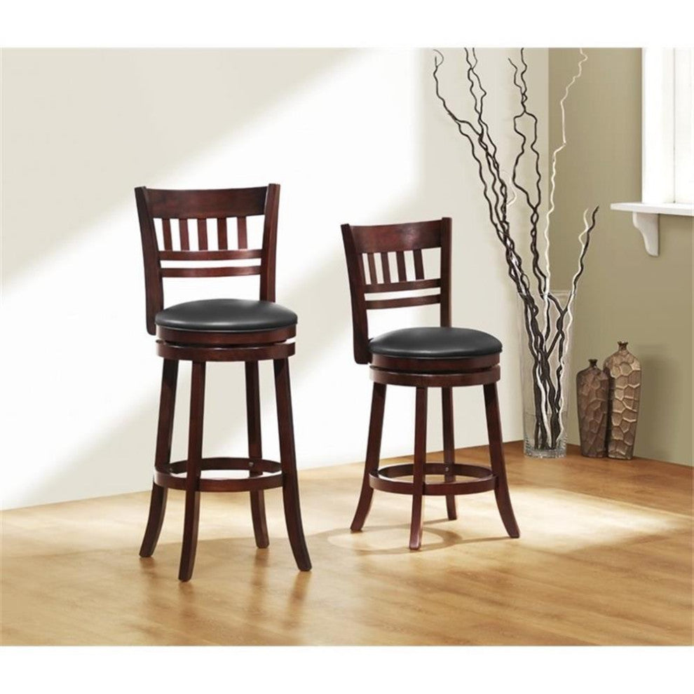 Pemberly Row Faux Leather Swivel Counter Stool in Dark Cherry