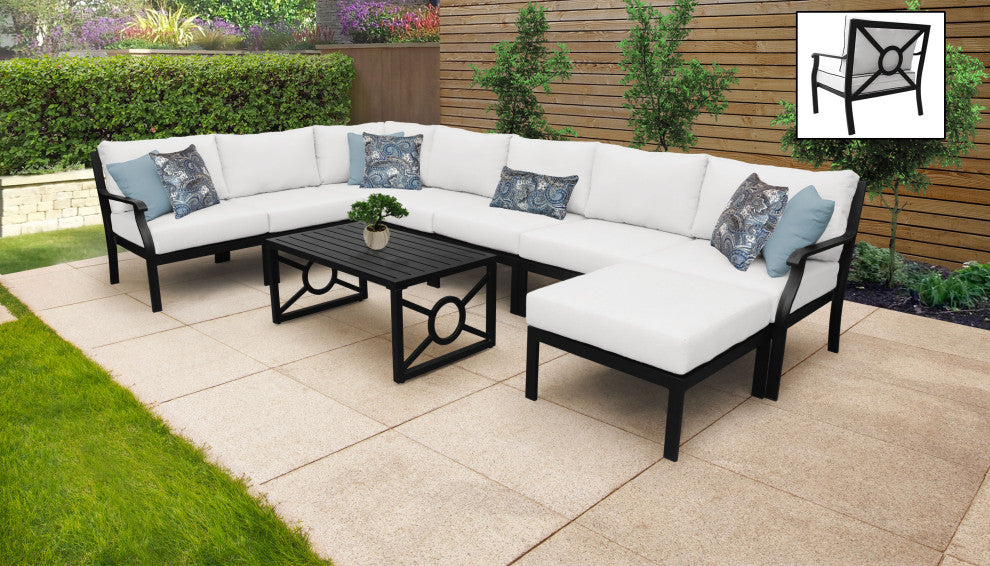 kathy ireland Madison Ave. 9 Piece Aluminum Patio Furniture Set 09d, Alabaster