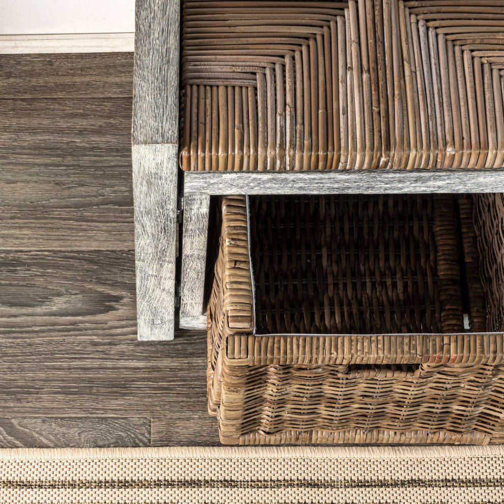 Happimess Rustic 30" 2 Drawer Wicker Storage Bench, Gray