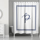 Navy and White Monogrammed Shower Curtain, P