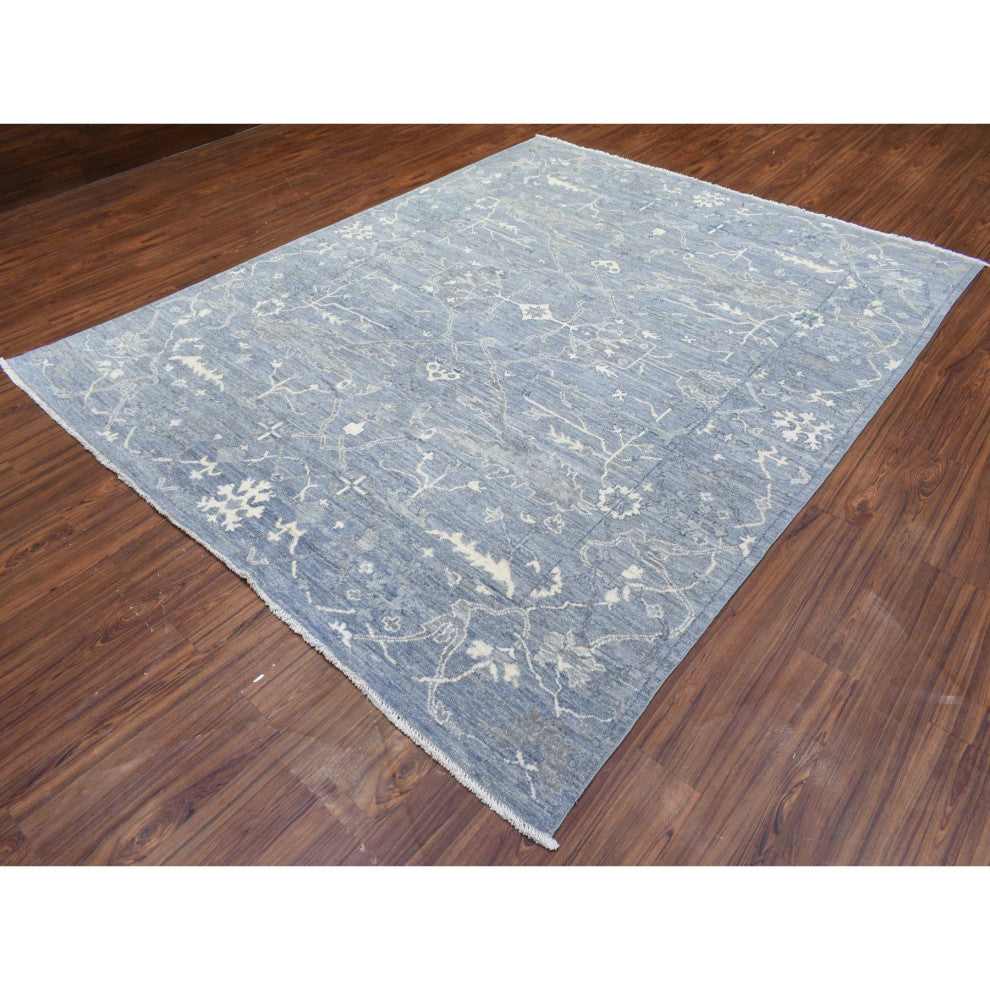 Gray Afghan Angora Oushak Flowing Design Soft Wool Hand Knotted Rug, 8'0"x9'9"