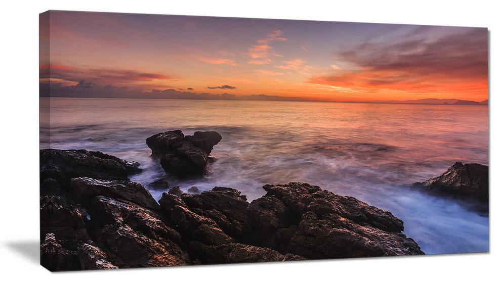 "Sunrise Over The Coast of Sicily" Beach Canvas Wall Art, 32"x16"